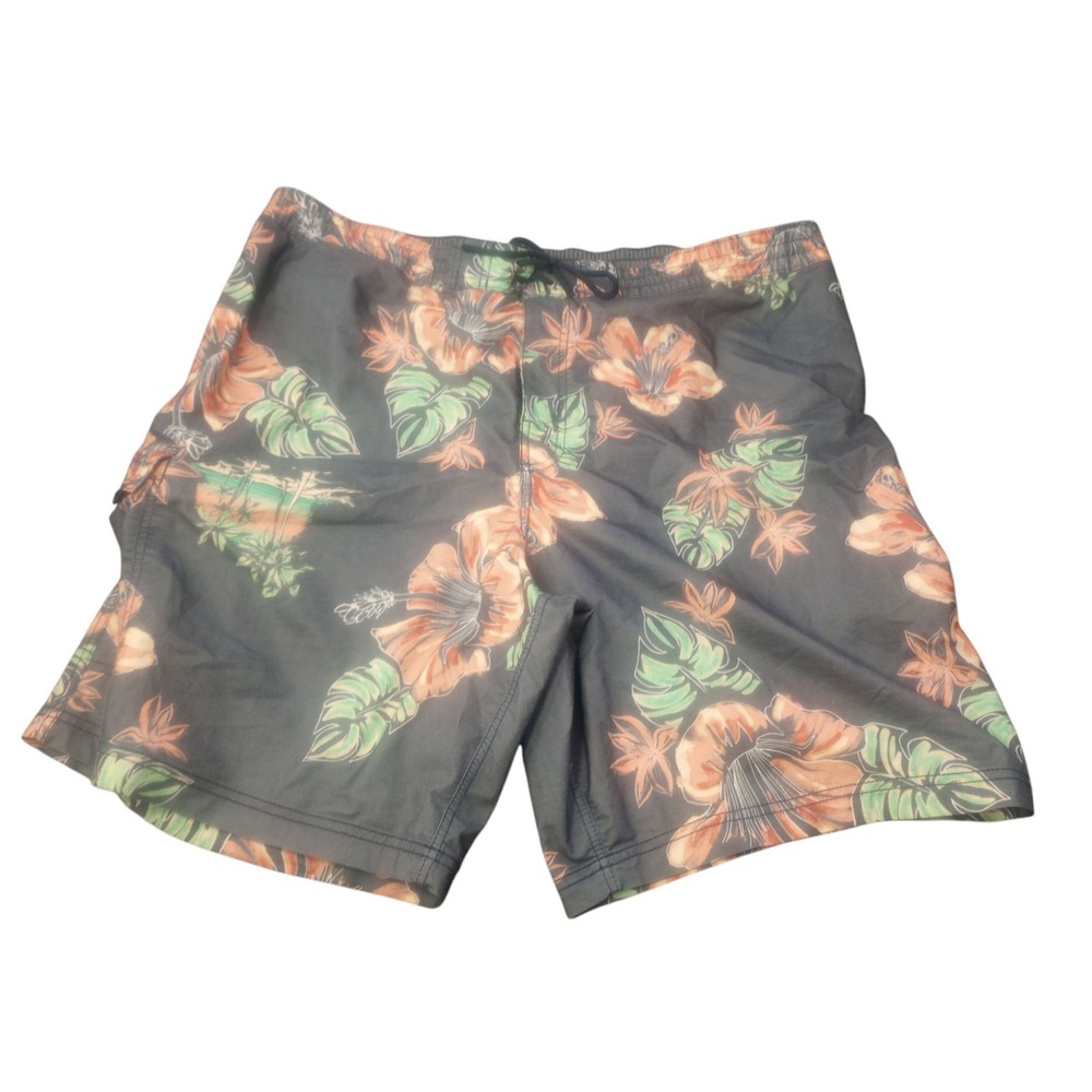 ROUNDTREE & YORKE Gray Tropical BOARD SHORTS SIZE 2XB Elastic Waist SWIMWEAR
